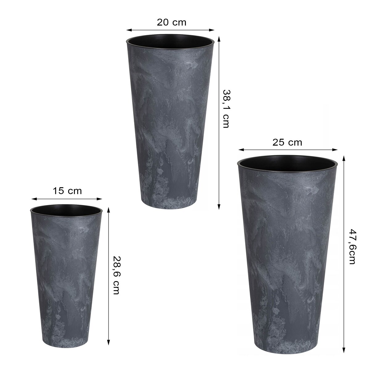 3X Doniczka Donica Ogrodowa Ogrodowe Beton Efekt Plastikowa Polska 28-47 Cm