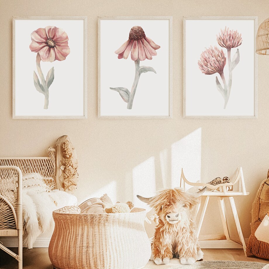 3 x plakat dla dzieci | kwiaty zestaw III 30x40