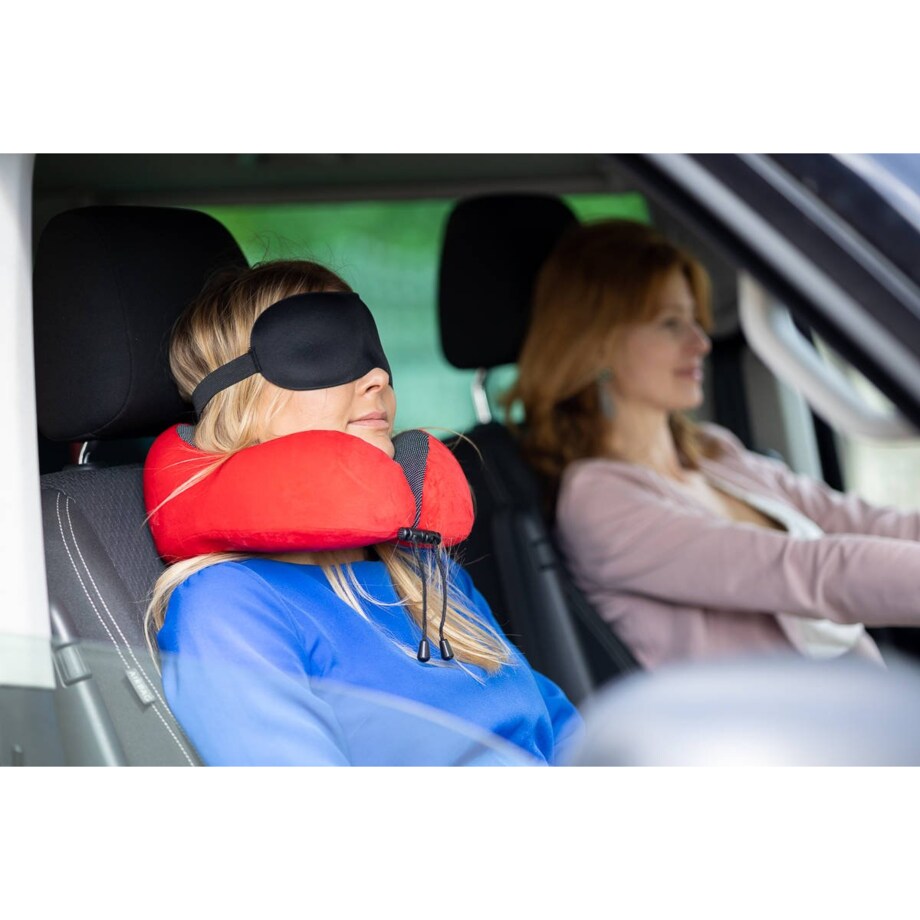 Poduszka podróżna na szyję Dr.Bacty - granatowa. Plus zatyczki do uszu i opaska na oczy