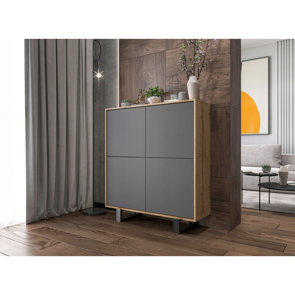 Industrialna Komoda Loft Szafka RTV Dąb Wotan Grafit MAT 113 cm