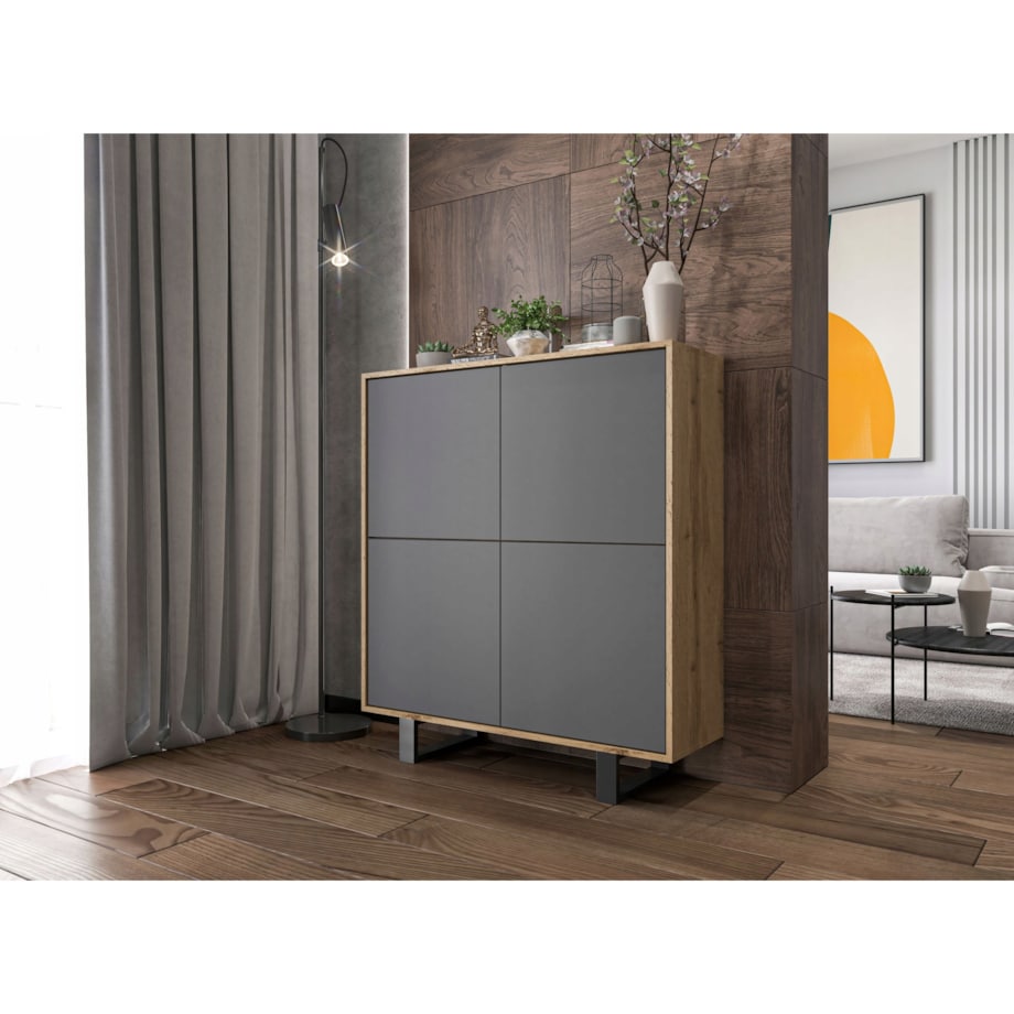 Industrialna Komoda Loft Szafka RTV Dąb Wotan Grafit MAT 113 cm