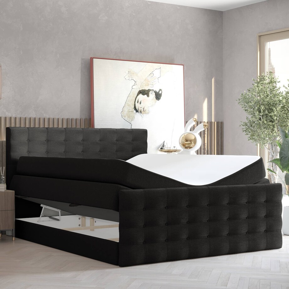 Łóżko kontynentalne STATE 180x200 z pojemnikiem, Czarny, tkanina Megan 368