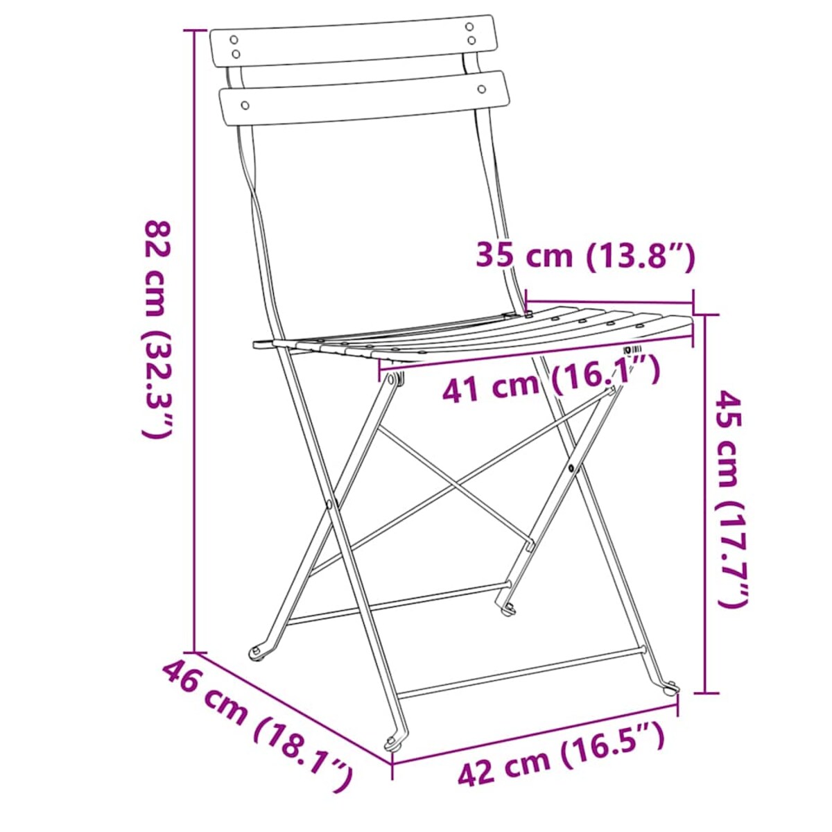 vidaXL Składane krzesło ogrodowe 2 pcs Zielony 42 x 46 x 82 cm Stal
