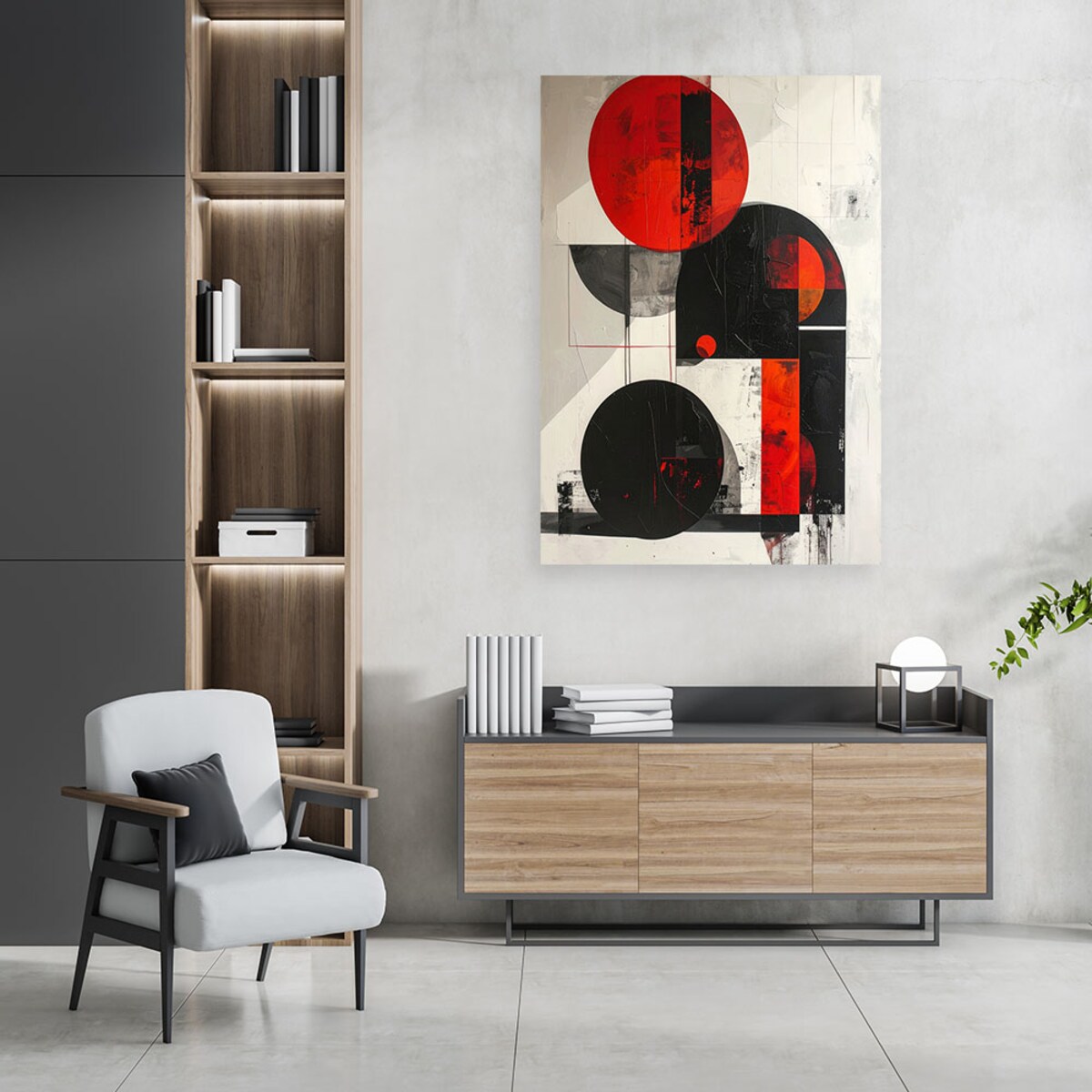 Obraz do salonu sypialni biura, Abstrakcja koła geometryczne czerwony czarny