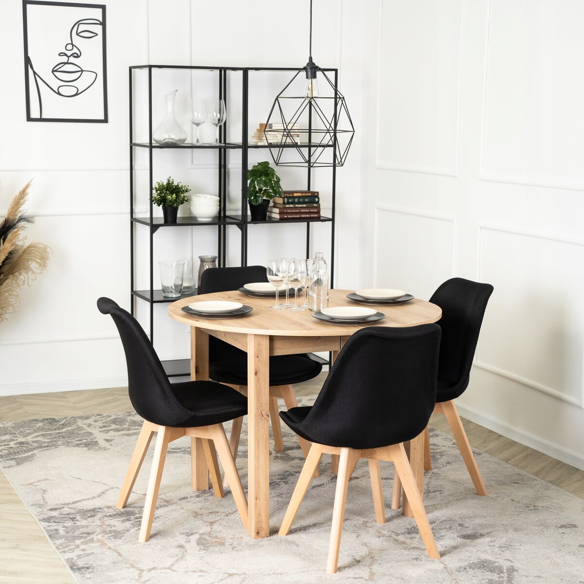 Krzesło Tapicerowane Do Kuchni Czarne Dąb Nogi NEVEL