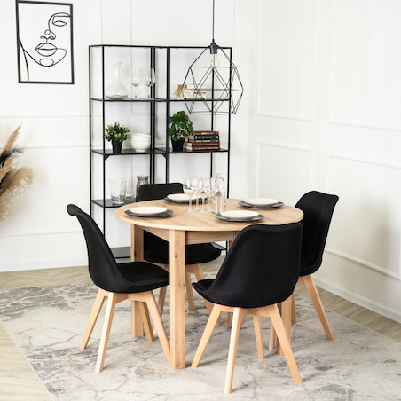 Krzesło Tapicerowane Do Kuchni Czarne Dąb Nogi NEVEL