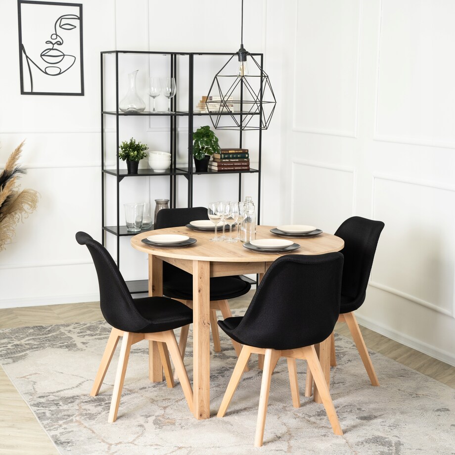 Krzesło Tapicerowane Do Kuchni Czarne Dąb Nogi NEVEL
