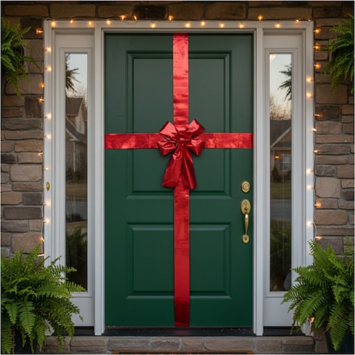 Świąteczna Kokarda Na Drzwi 4,3 M Czerwona Długa Dekoracja 34X40 Cm