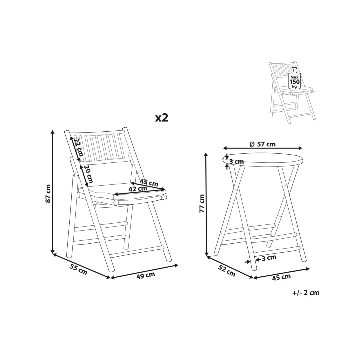 Zestaw mebli ogrodowych drewno bambusowe z poduszkami białymi SAVALLETRI