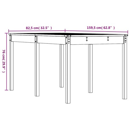 vidaXL Stół ogrodowy, szary, 159,5x82,5x76 cm, lite drewno sosnowe