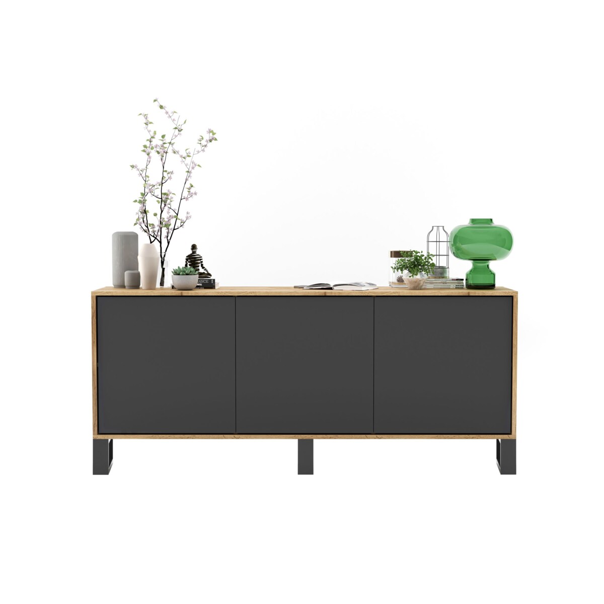 Komoda Loft Szafka RTV Industrialna Dąb Wotan Grafit MAT 168 cm