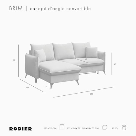 Brim Sofa narożna lewa z funkcją spania i pojemnikiem lewa jasnoszara