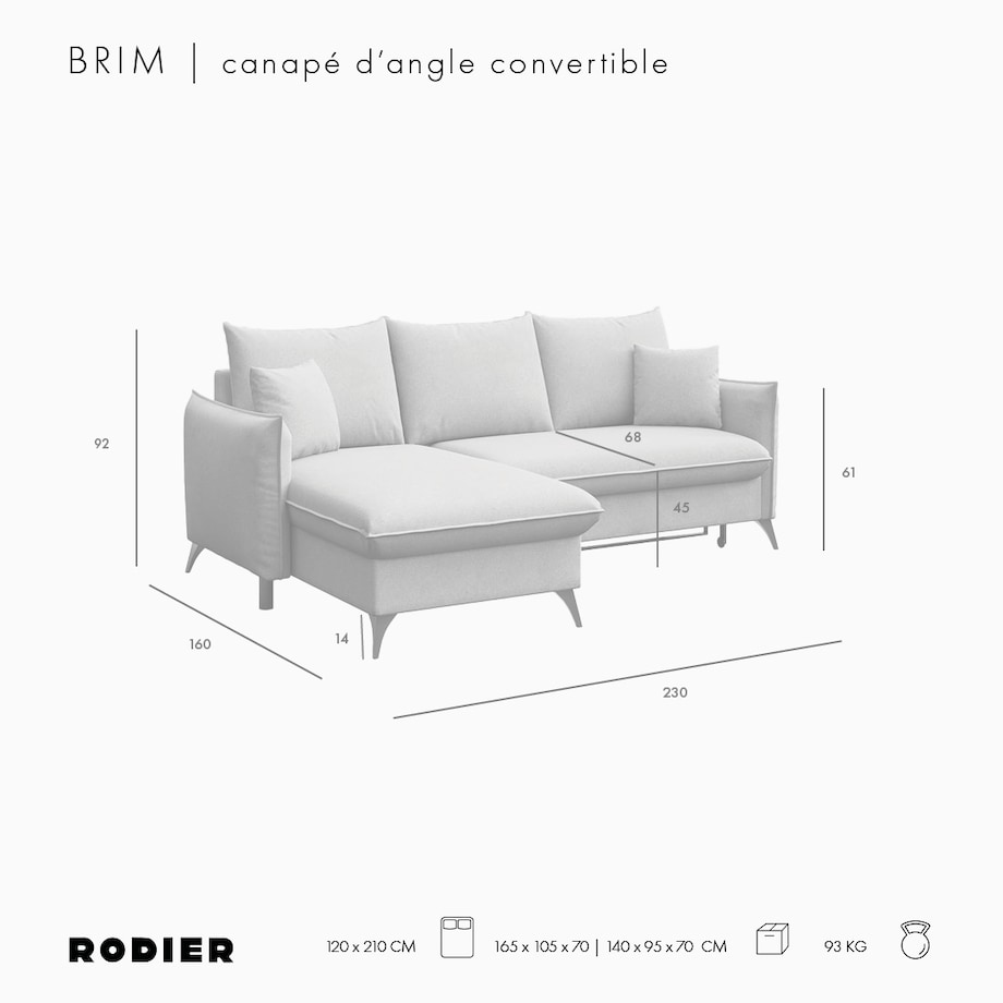 Brim Sofa narożna lewa z funkcją spania i pojemnikiem lewa jasnoszara