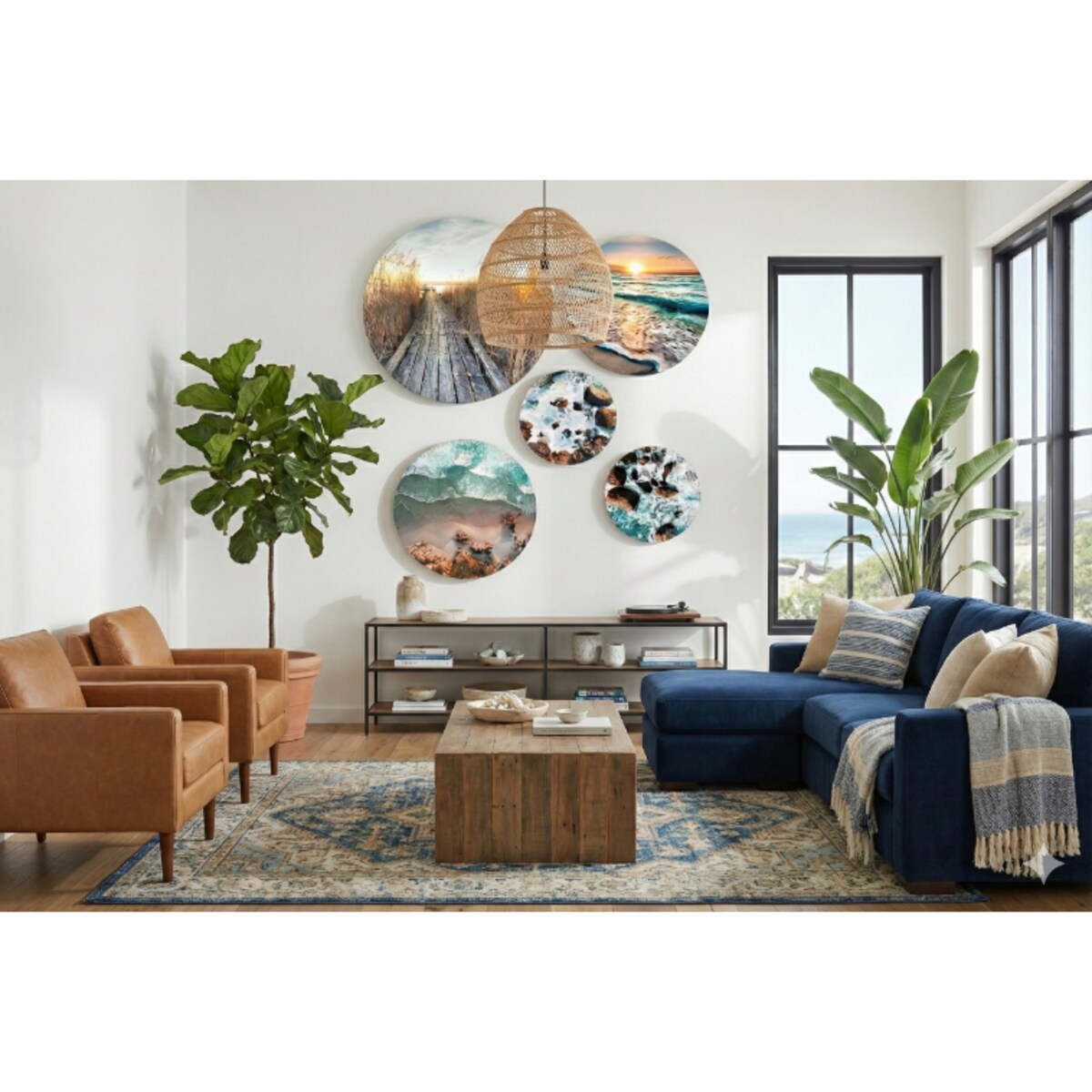 Plakaty Boho na ścianę do sypialni pokoju salonu Obrazy Okrągłe Morze Plaża