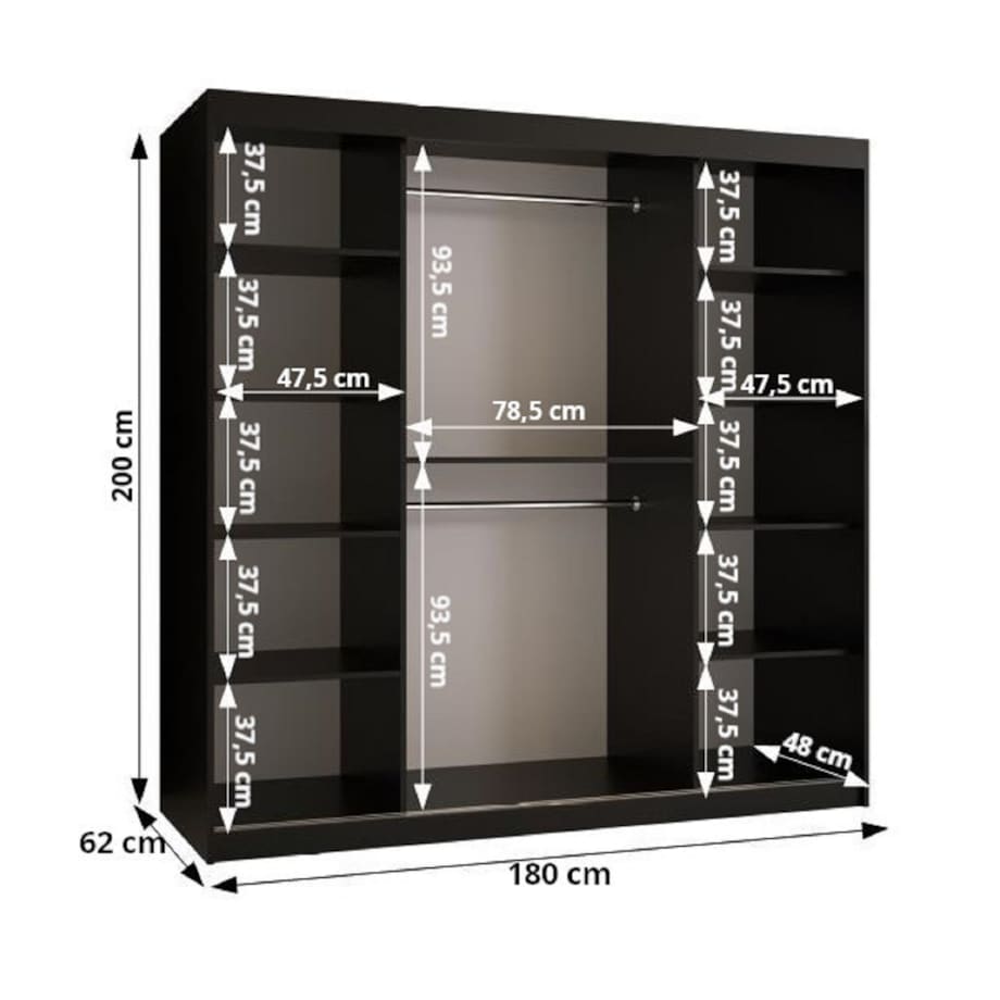 Szafa przesuwna Garderoba FLUTES 3 180 czarny