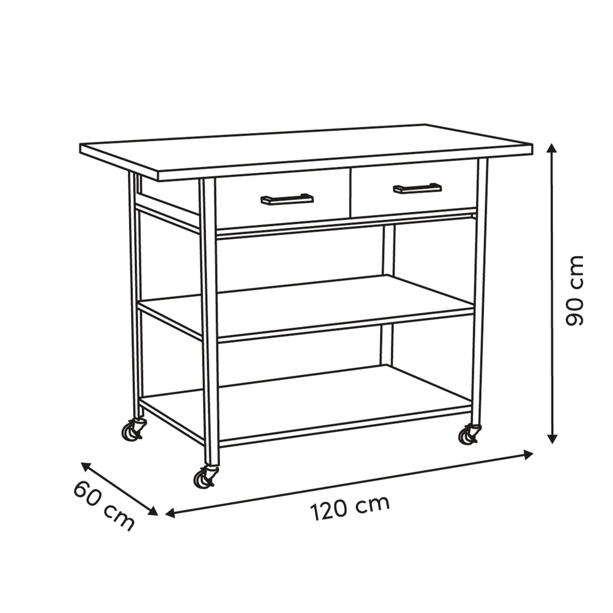 Wyspa kuchenna, mobilna COME, 2 szuflady, 120 cm, kolor brązowy, MDF