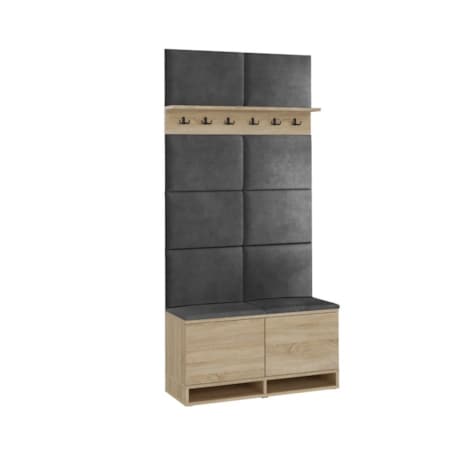 Szafka na buty z siedziskiem i wieszakiem DUBAI dąb sonoma/szara