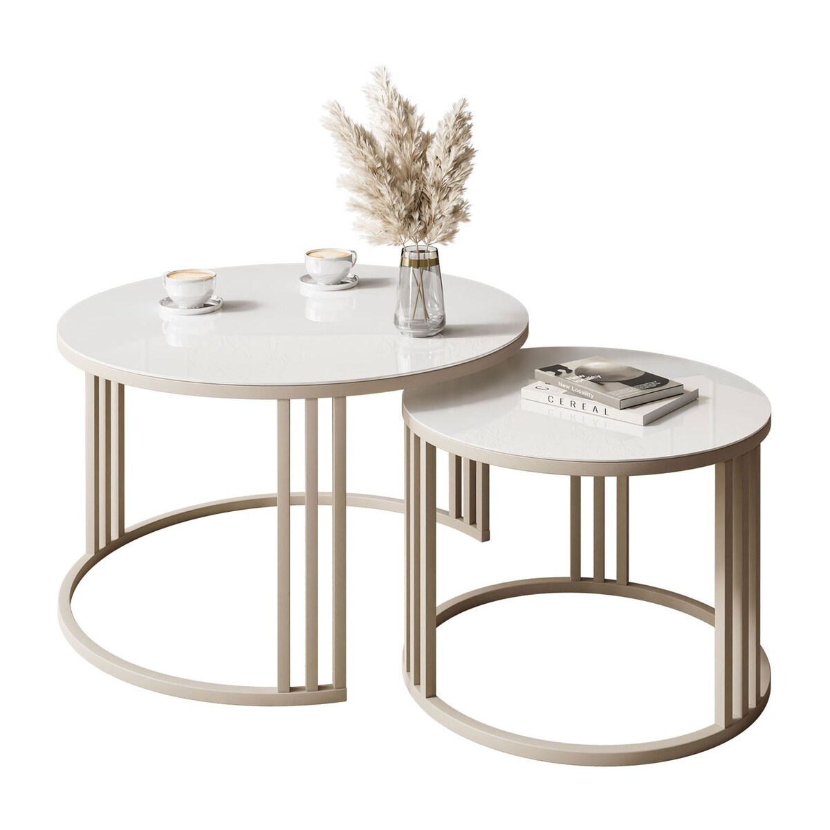 Stolik kawowy LORI 2w1 KASZMIR ze szklanym blatem, białe szkło