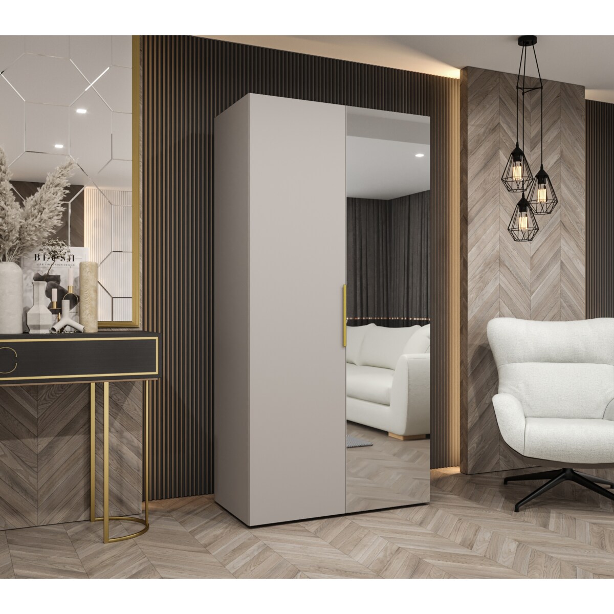 Szafa uchylna otwierana MARBELLA 2 100 wys. 202 cm Kaszmir + u. Złoty