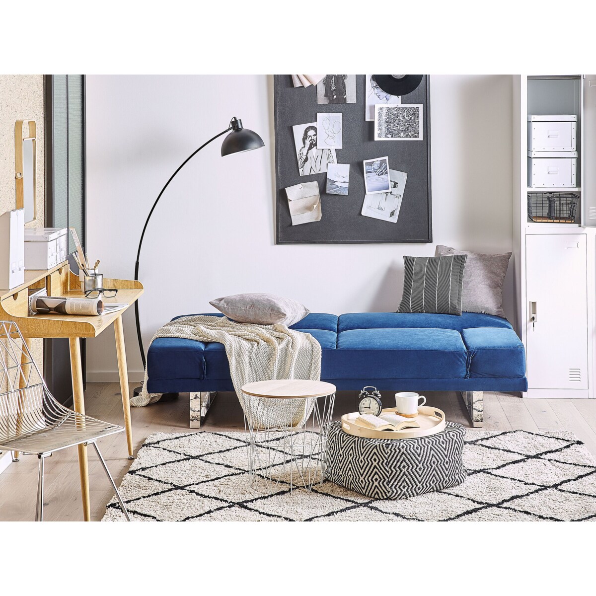 Sofa rozkładana welurowa granatowa YORK