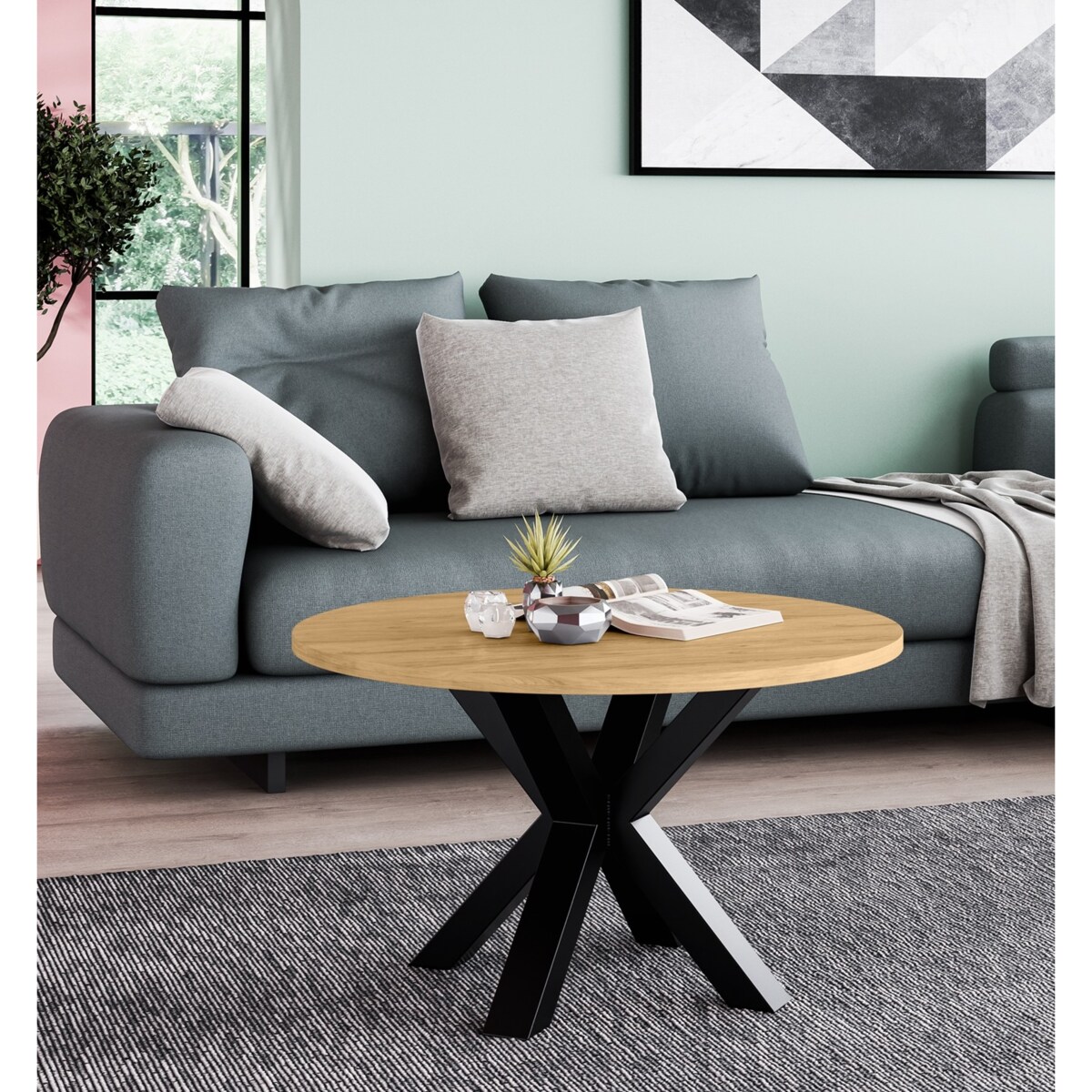 Okrągły stolik kawowy NEO średnica blatu 58 cm- dąb hikora