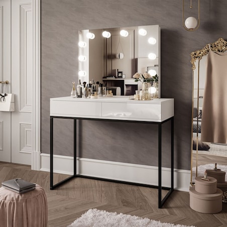 Toaletka BLANCO LOFT ELITE 100 cm z lustrem i oświetleniem LED - biały wysoki połysk