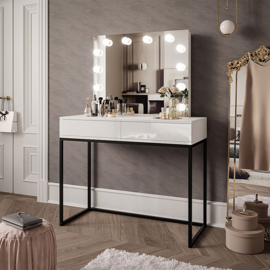 Toaletka BLANCO LOFT ELITE 100 cm z lustrem i oświetleniem LED - biały wysoki połysk