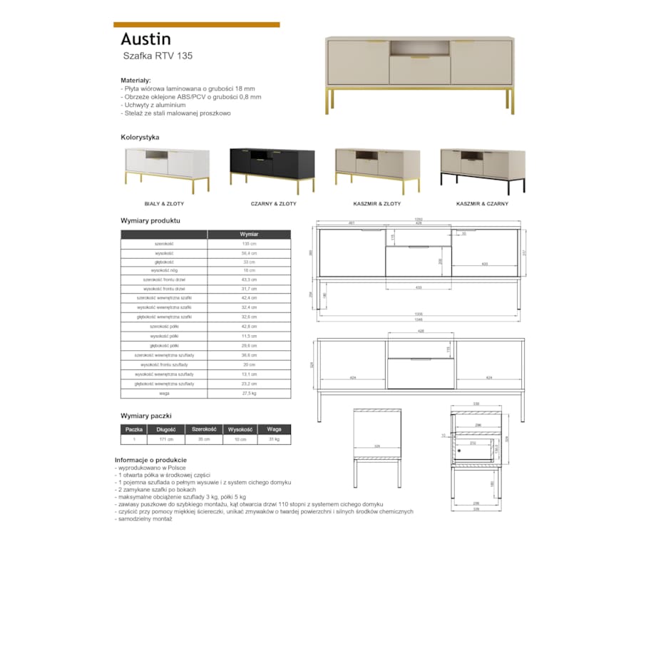 Szafka RTV Austin 135 kaszmir & czarna