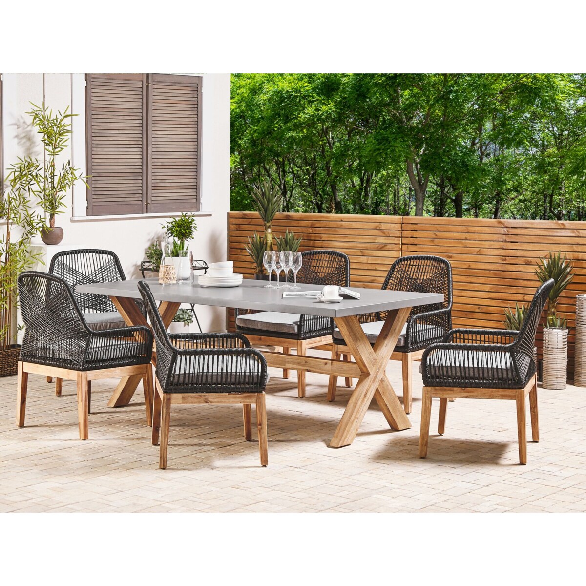 Zestaw ogrodowy dla 6 osób OLBIA z poduszkami Beton Czarny