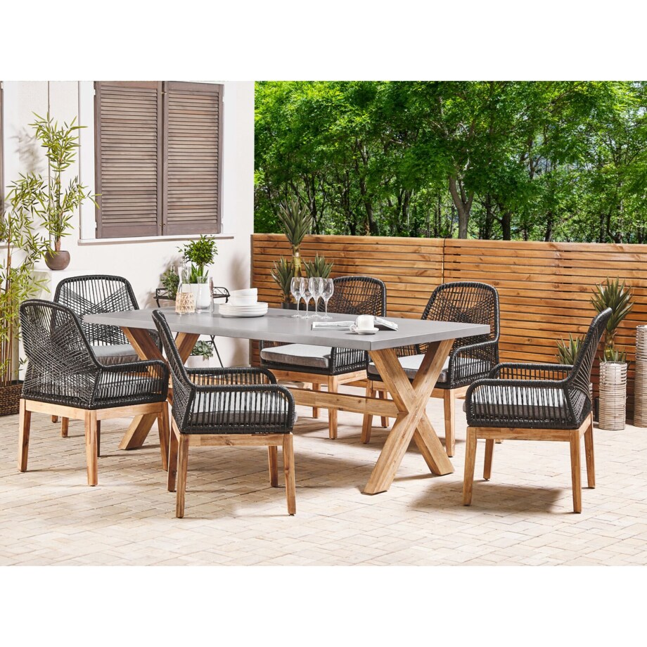 Zestaw ogrodowy dla 6 osób OLBIA z poduszkami Beton Czarny