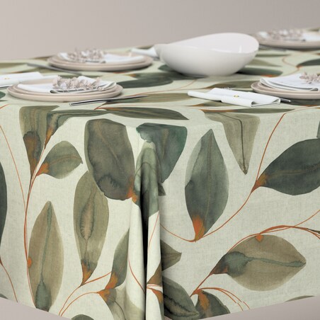 Obrus prostokątny 130 x 130 cm brązowo-pomarańczowe liście na szarym lnianym tle