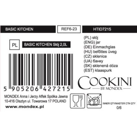 BASIC KITCHEN Słój 2,0L z uchwytem14xh21,5cm