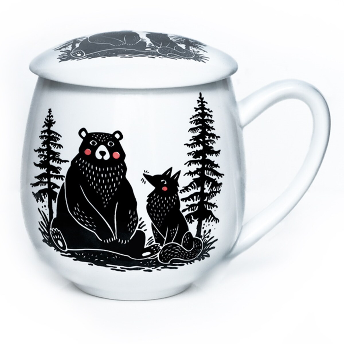 Kubek z zaparzaczem i pokrywką miś i lis - idealny zestaw do przygotowania herbaty, perfekcyjny podarunek prezent dla mamy, taty, babci, dziadka
