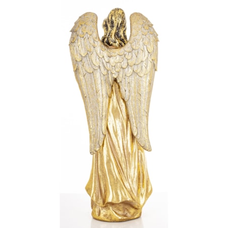 Dekoracja - anioł 46x16x12 cm ANGHEL-6 w złotej sukni z ptaszkiem