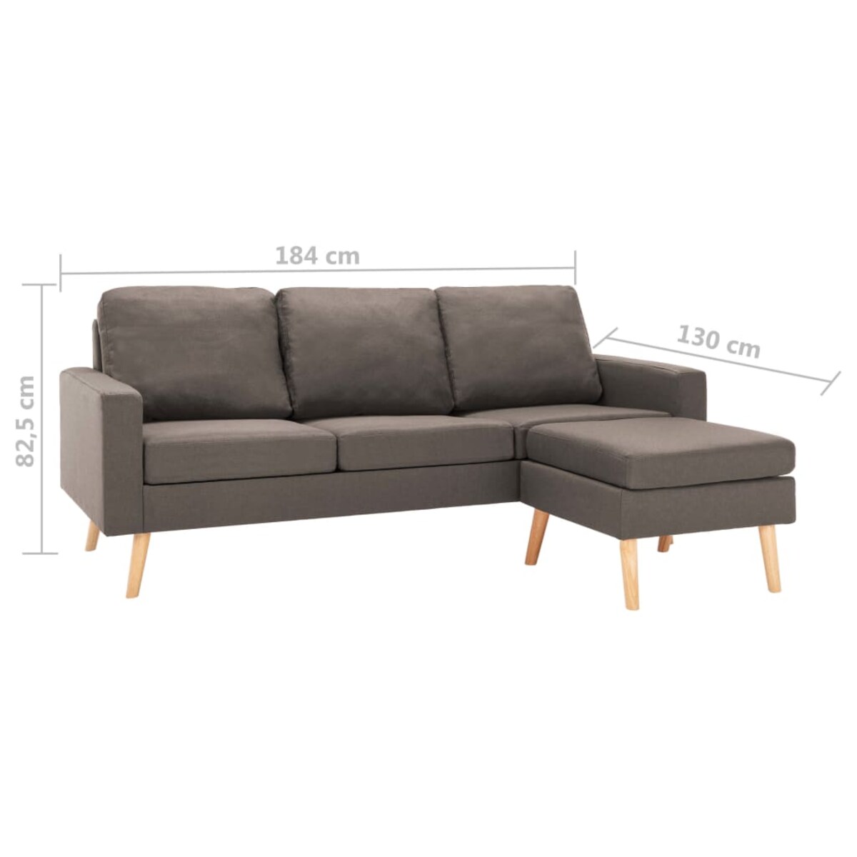 vidaXL 3-osobowa sofa z podnóżkiem, kolor taupe, tapicerowana tkaniną