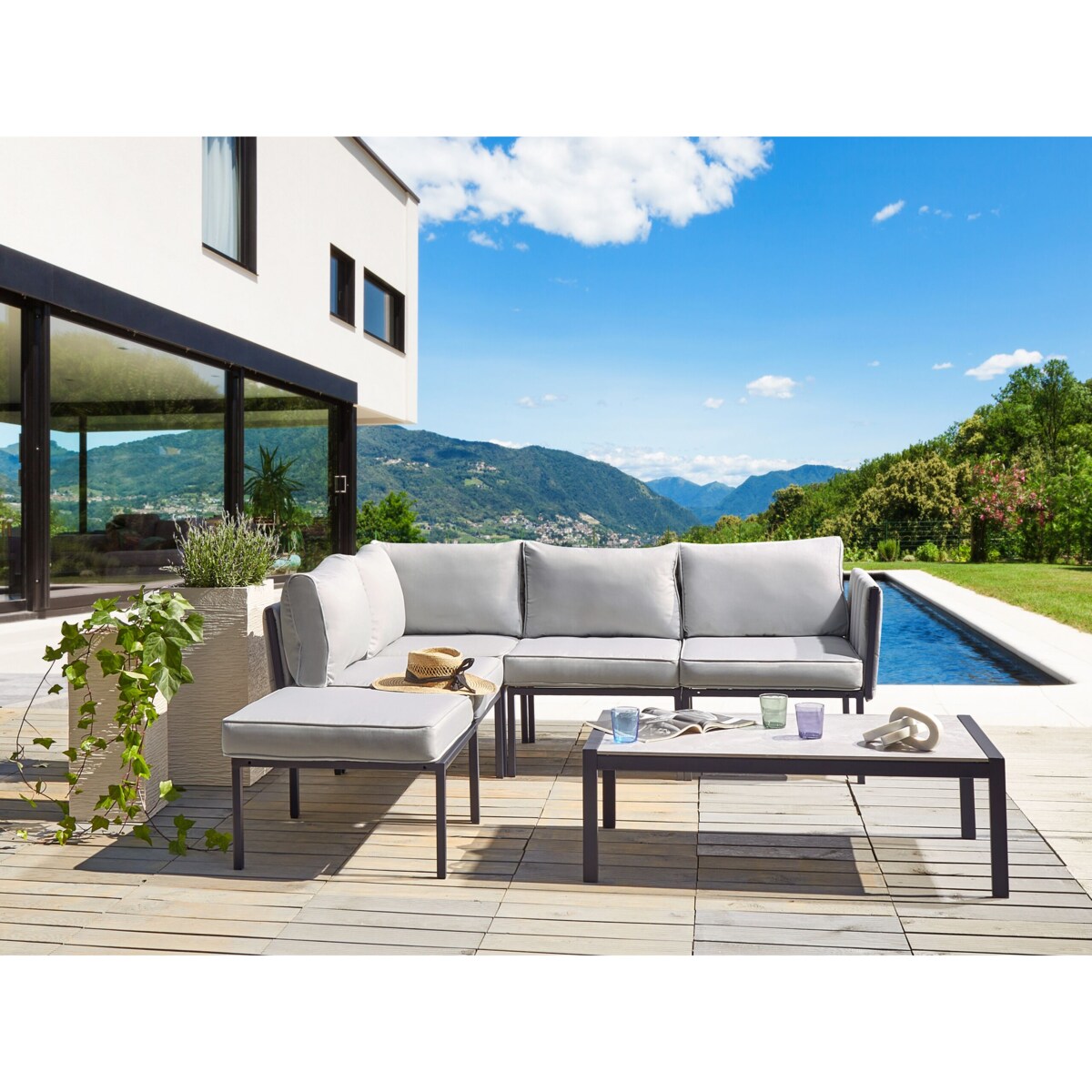 Zestaw ogrodowy ze stolikiem dla 5 osób SKALA Metal Jasnoszary