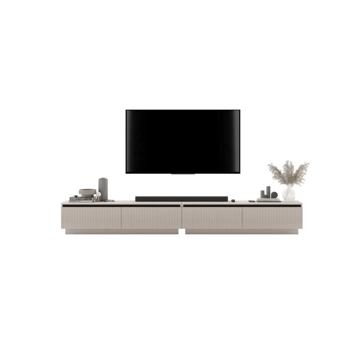 Nowoczesna Szafka RTV Glamour Komoda RTV Kaszmir Mat 280 cm ryflowane fronty