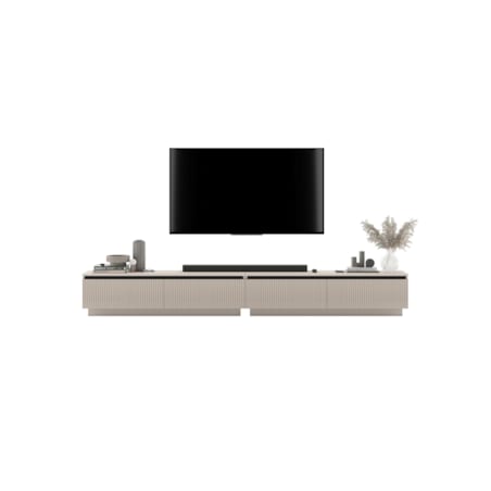 Nowoczesna Szafka RTV Glamour Komoda RTV Kaszmir Mat 280 cm ryflowane fronty