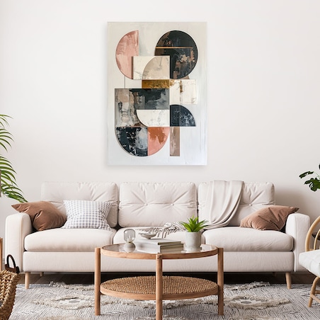 Obraz na płótnie, Abstrakcja geometryczna nowoczesna dekoracja w bieli czerni różu i złotych akcentach 70x100 cm