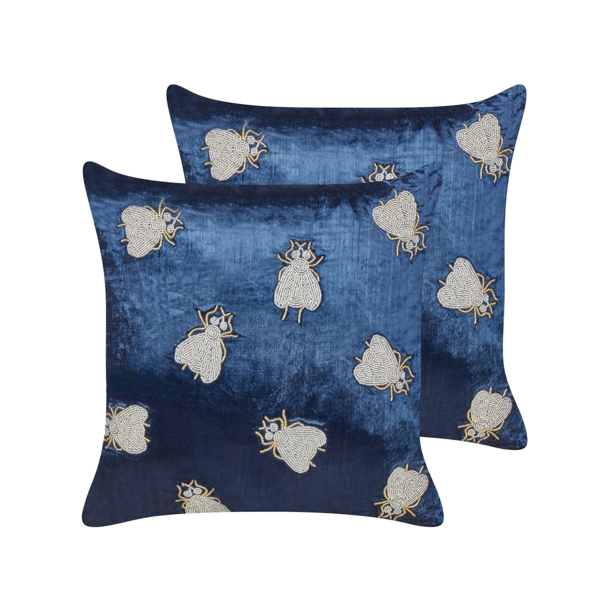 2 welurowe poduszki dekoracyjne haftowana w muchy 45 x 45 cm granatowe PENTAS