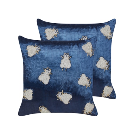 2 welurowe poduszki dekoracyjne haftowana w muchy 45 x 45 cm granatowe PENTAS