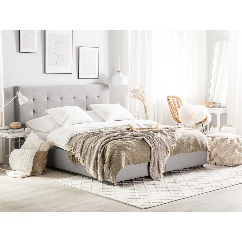 Łóżko z szufladami tapicerowane 180 x 200 cm jasnoszare LA ROCHELLE