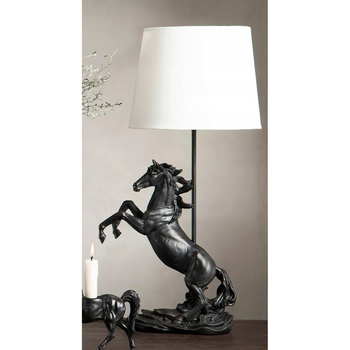 LAMPA STOŁOWA BIURKOWA NOCNA KOŃ E27 50cm Z KONIEM CZARNA OZDOBA DO DOMU