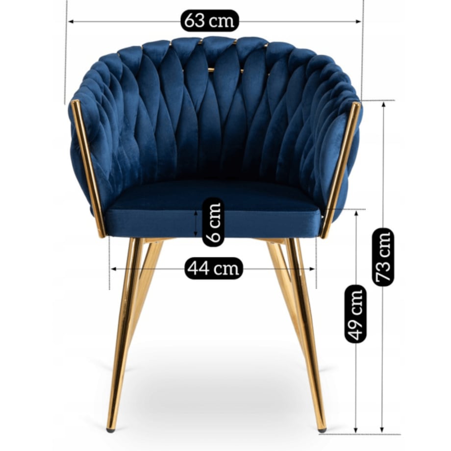 Krzesło Plecione Tapicerowane Glamour Welur Do Salonu Jadalni Granat CAPI