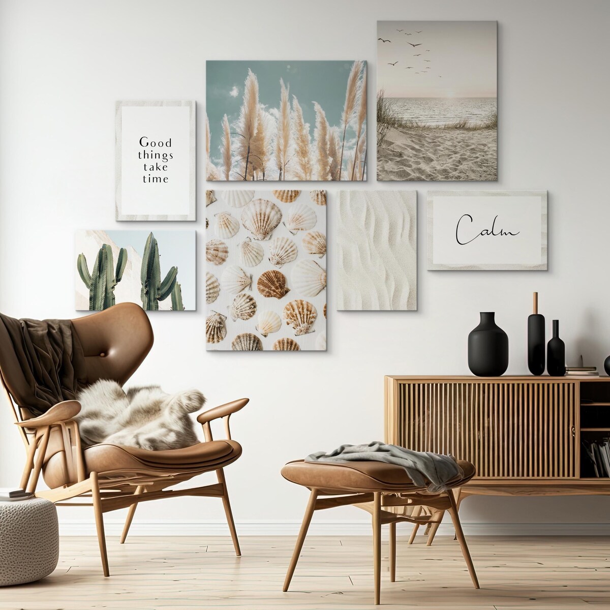 Zestaw Obrazów Do Salonu Muszle PLAŻA Trawa Morze 110x80cm