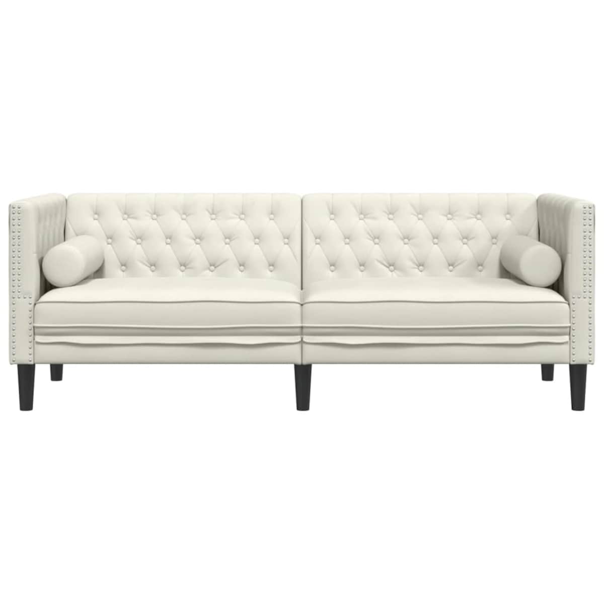 vidaXL Sofa Chesterfield z wałkami, trzyosobowa, kremowa, aksamit