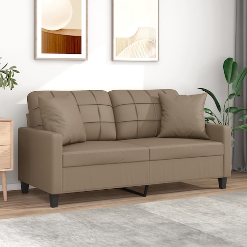 vidaXL 2-osobowa sofa z poduszkami, cappuccino, 140 cm, sztuczna skóra