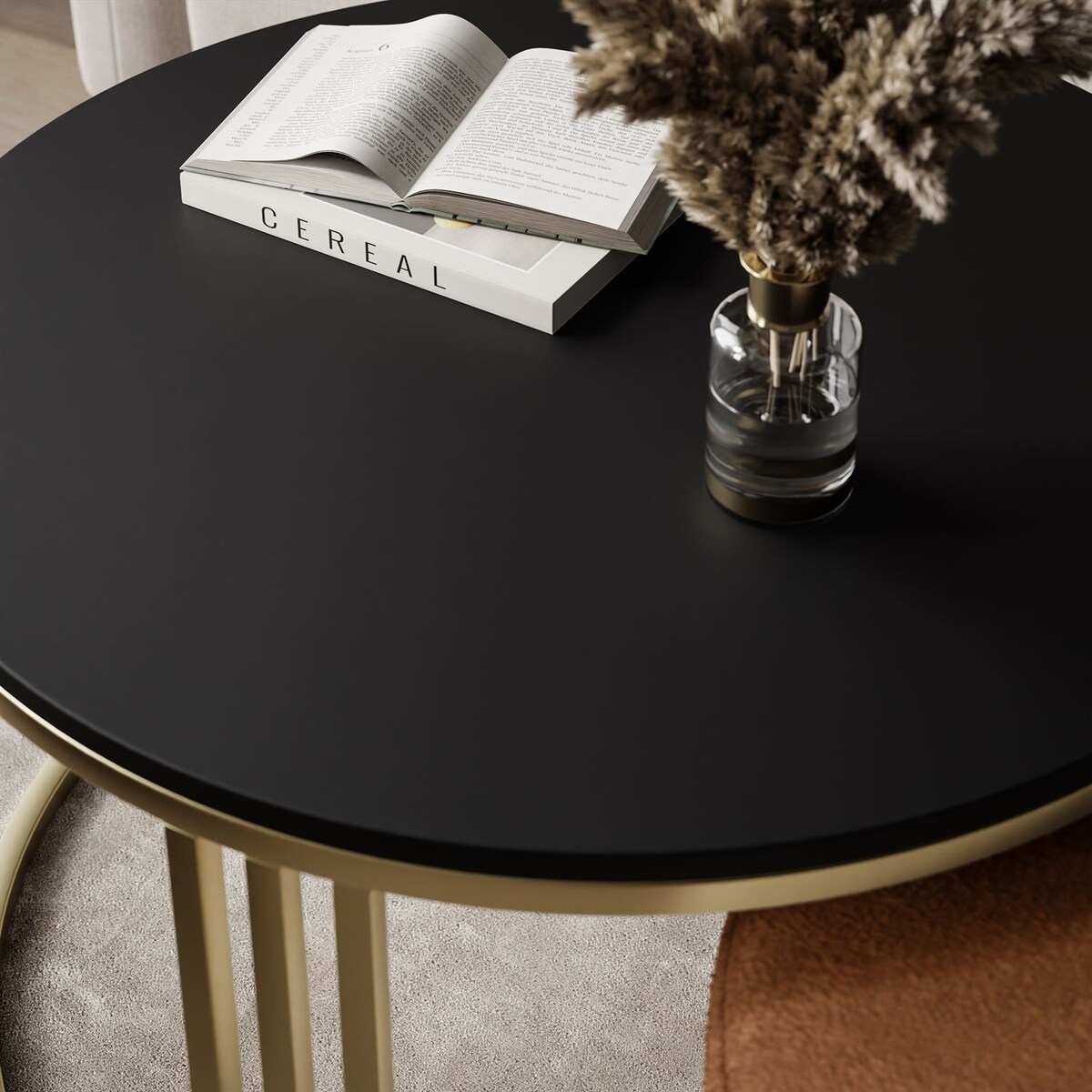 Stolik kawowy z pufą LORI MAT złoto szczotkowane, czarny mat / Perfect Harmony 52