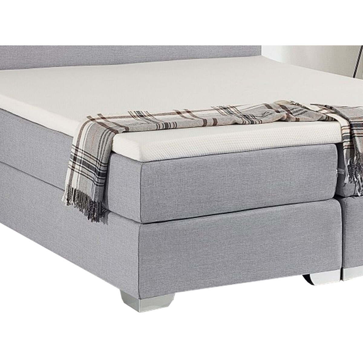 Łóżko kontynentalne tapicerowane 180 x 200 cm jasnoszare PRESIDENT