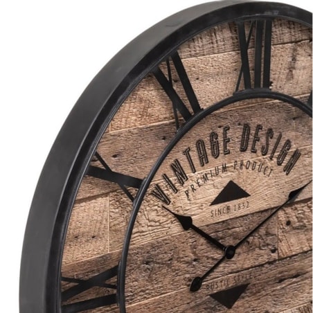 Duży zegar ścienny drewno, metal Vintage 80 cm